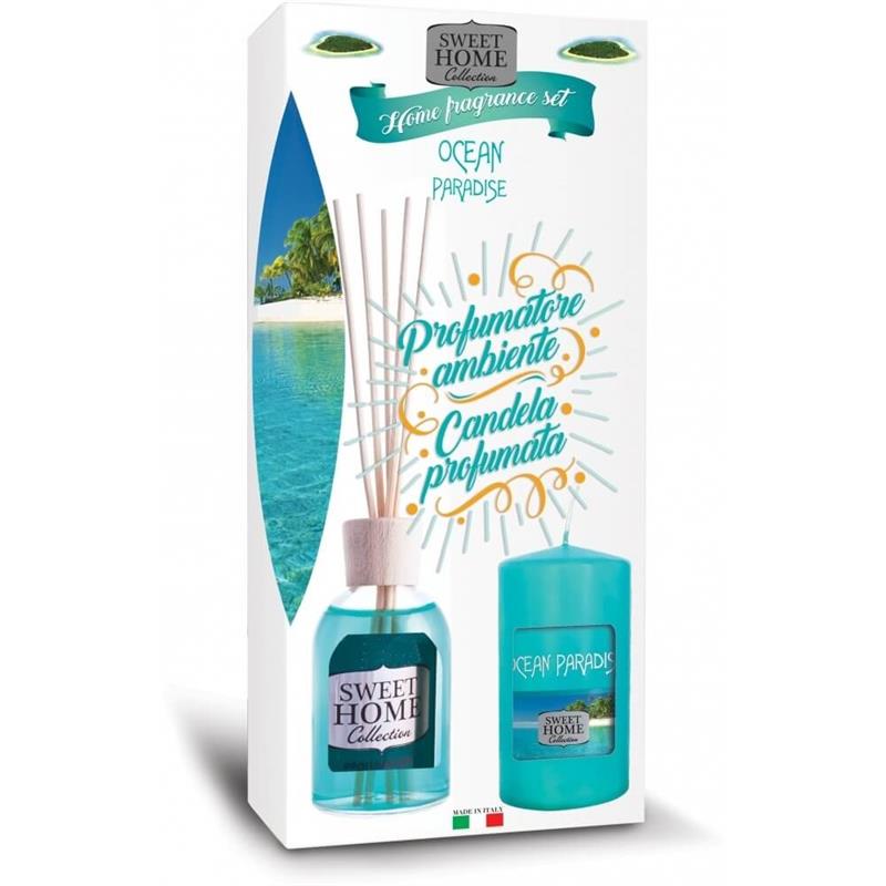SWEET HOME – Dárková sada Mořský vánek difuzér 100ml + vonná svíčka 135g